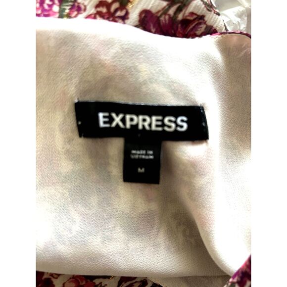 NWOT Express Blouse Elastic Waist Floral Fully Lined Gathered Sleeves Size M - Picture 6 of 7
